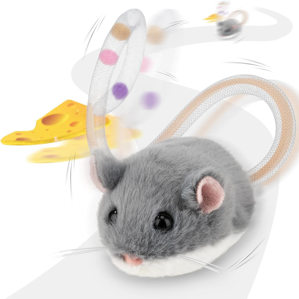 Interactive Migimouse Cat Toy 360° Rolling & Spin with Mesh Plastic Tail for Ind