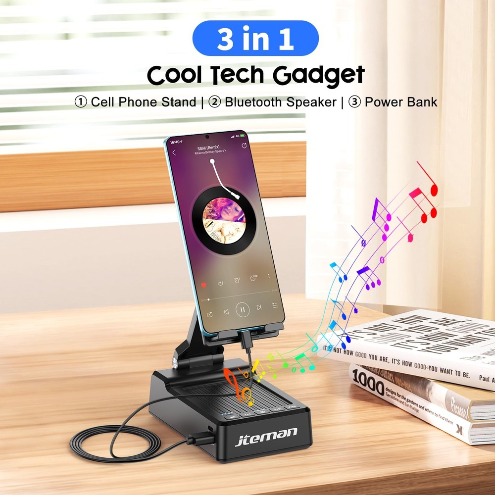 Adjustable Cell Phone Stand With Bluetooth Speaker Charging Function Tech Gift