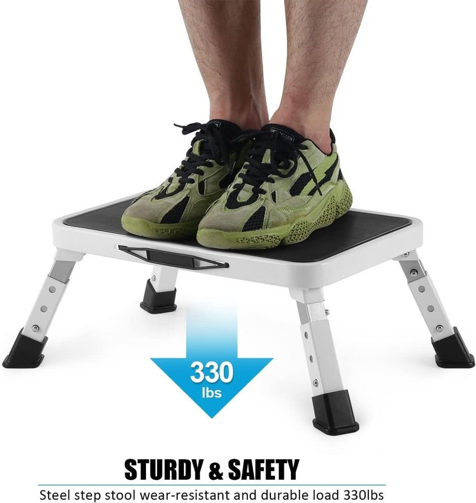 Height-Adjustable Folding Step Stool Non-Slip 330 lb Capacity Kitchen Home