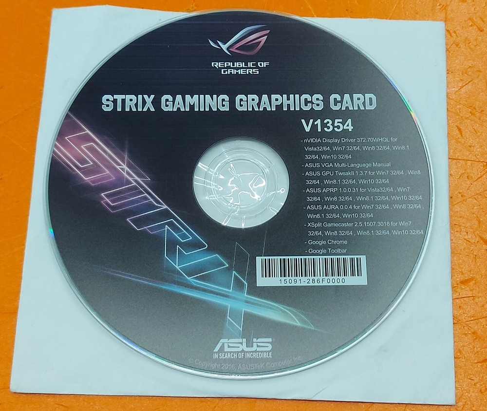 ⭐️⭐️⭐️⭐️⭐️ ASUS RoG Strix Gaming Graphics Card CD V1354 Software Disc