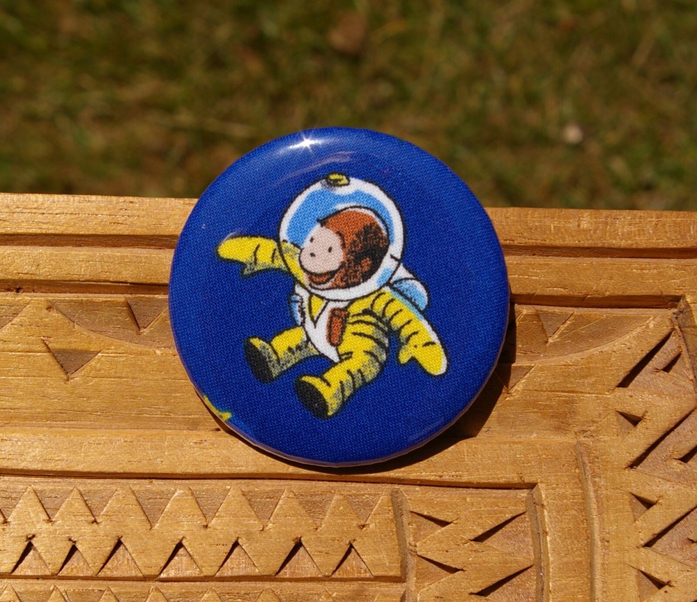 Curious George Monkey Astronaut Space 2 1/4" Metal Lapel Pin Pinback Button