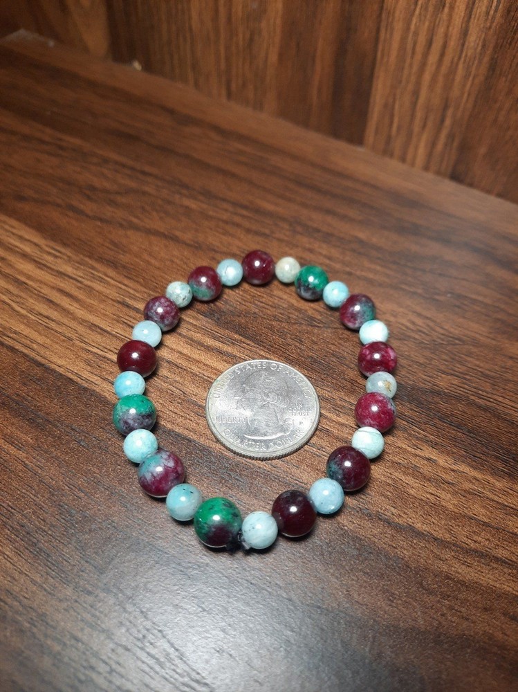 Ruby zoisite x amazonite Crystal beaded bracelet handmade
