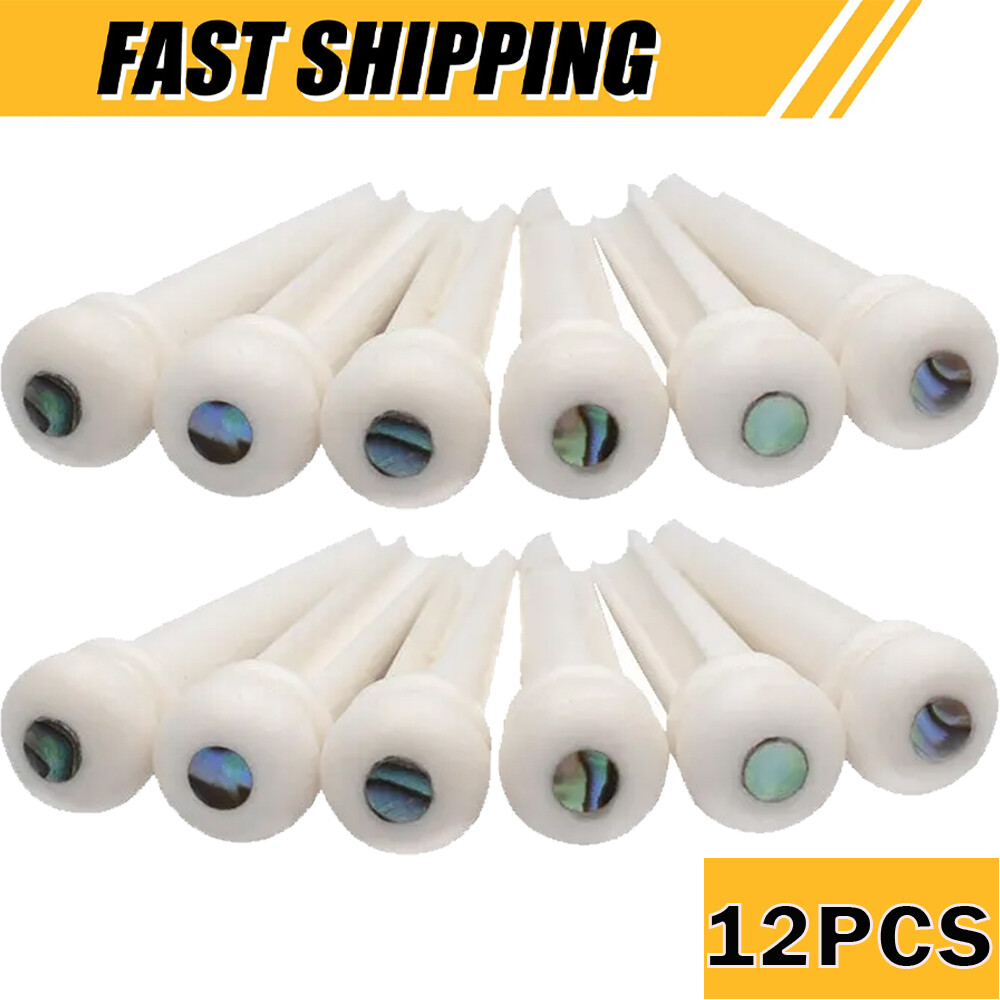 12Pcs Bone Guitar Bridge Pin String Peg Abalone Shell Dot Luthier nut saddle