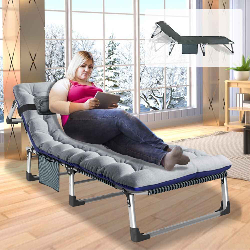 SLSY  Adjustable 4-Position Camping Cot Folding Cot Cots for Camping Blue Gray