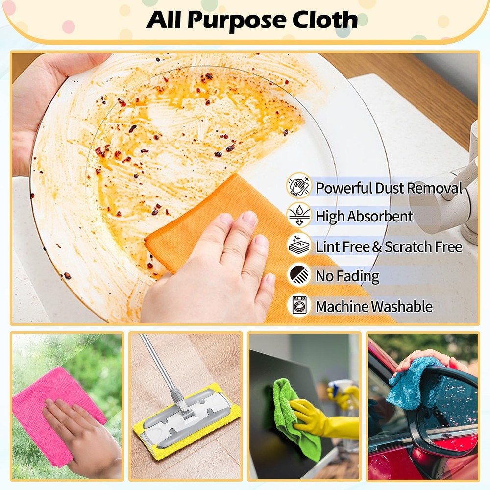 FIXSMITH Microfiber Cleaning Cloth, 20 Pack 20PK, 5 Colors Assorted