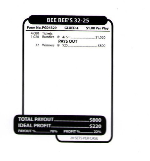 Pull Tab - Jar - Tickets Game - Bee Bee's $25