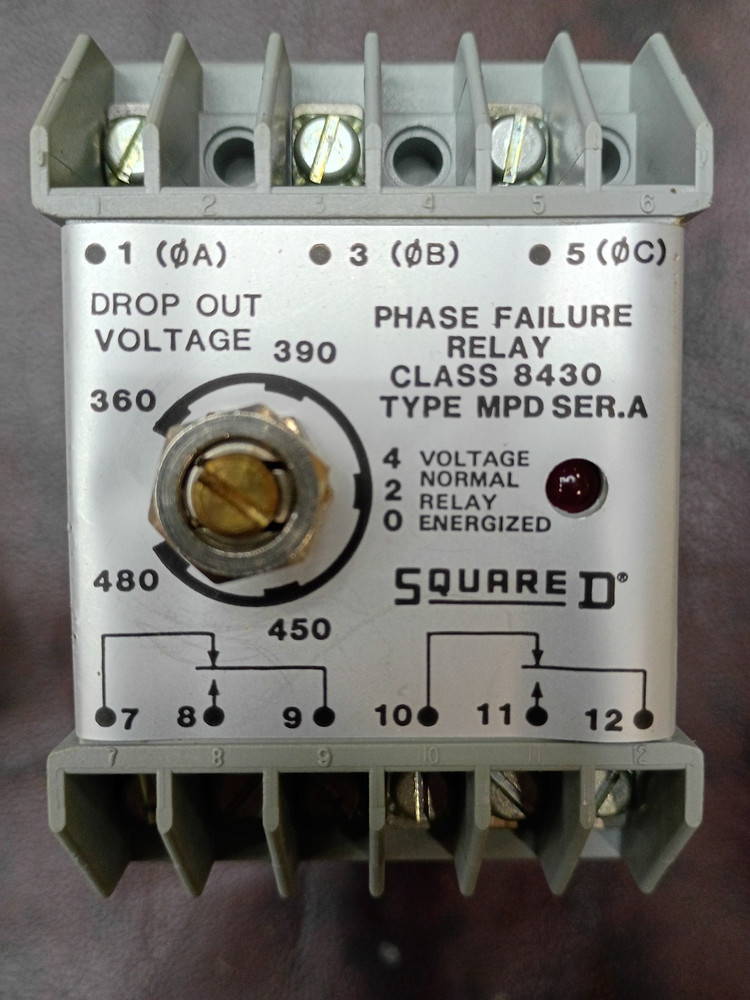 Class 8430 Phase Failure Relay Square D Type MPD 480V 60 Hz Control Prot