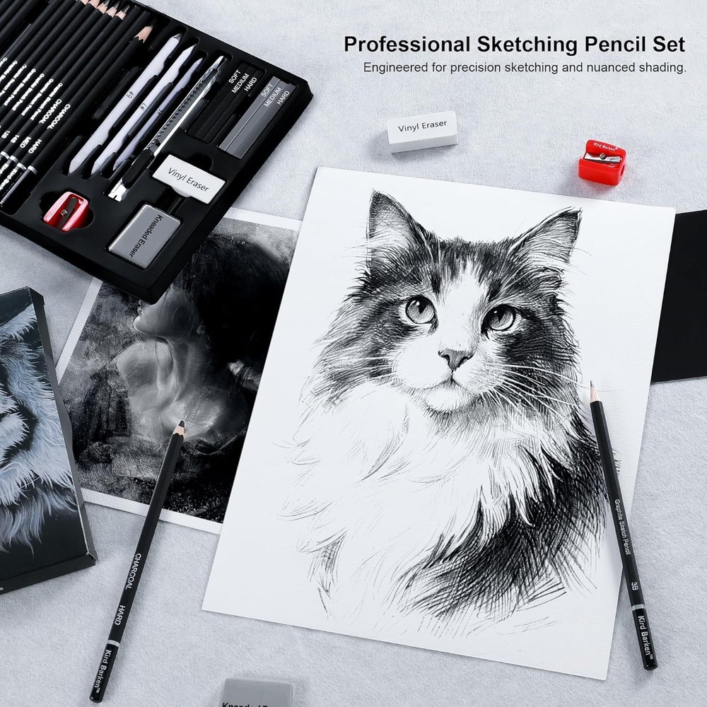 33-Piece Professional Drawing Set – Graphite & Charcoal Pencils with Tools