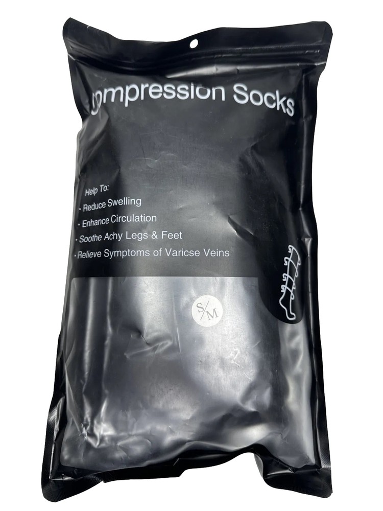MIRACLE Socks COMPRESSION BLACK 2 Pack Unisex Size Small S/M