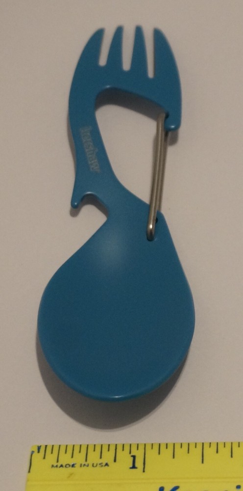 Kershaw Ration Fork / Spoon Combo, Bottle Opener, Carabiner, Teal Blue, Compact