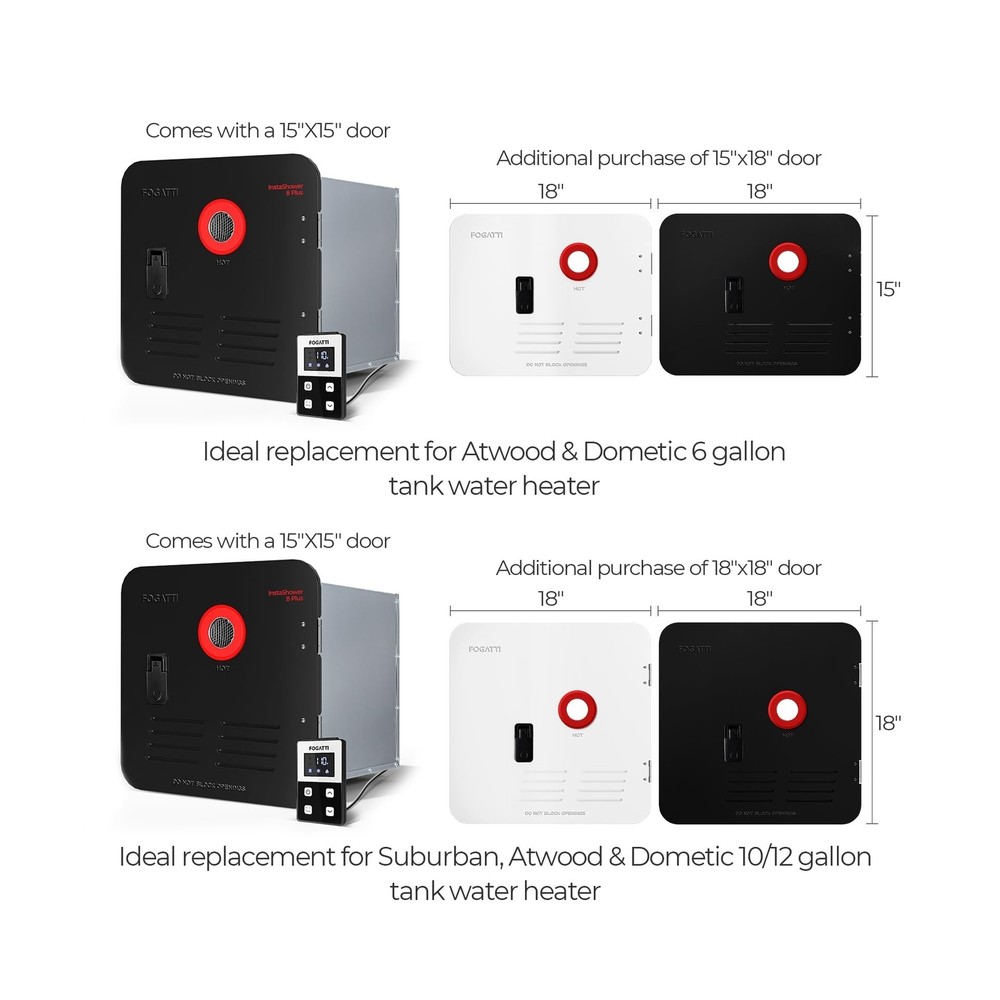 FOGATTI RV Tankless Water Heater, InstaShower 8 Plus, Gen 2, with 15 x 15 inc...