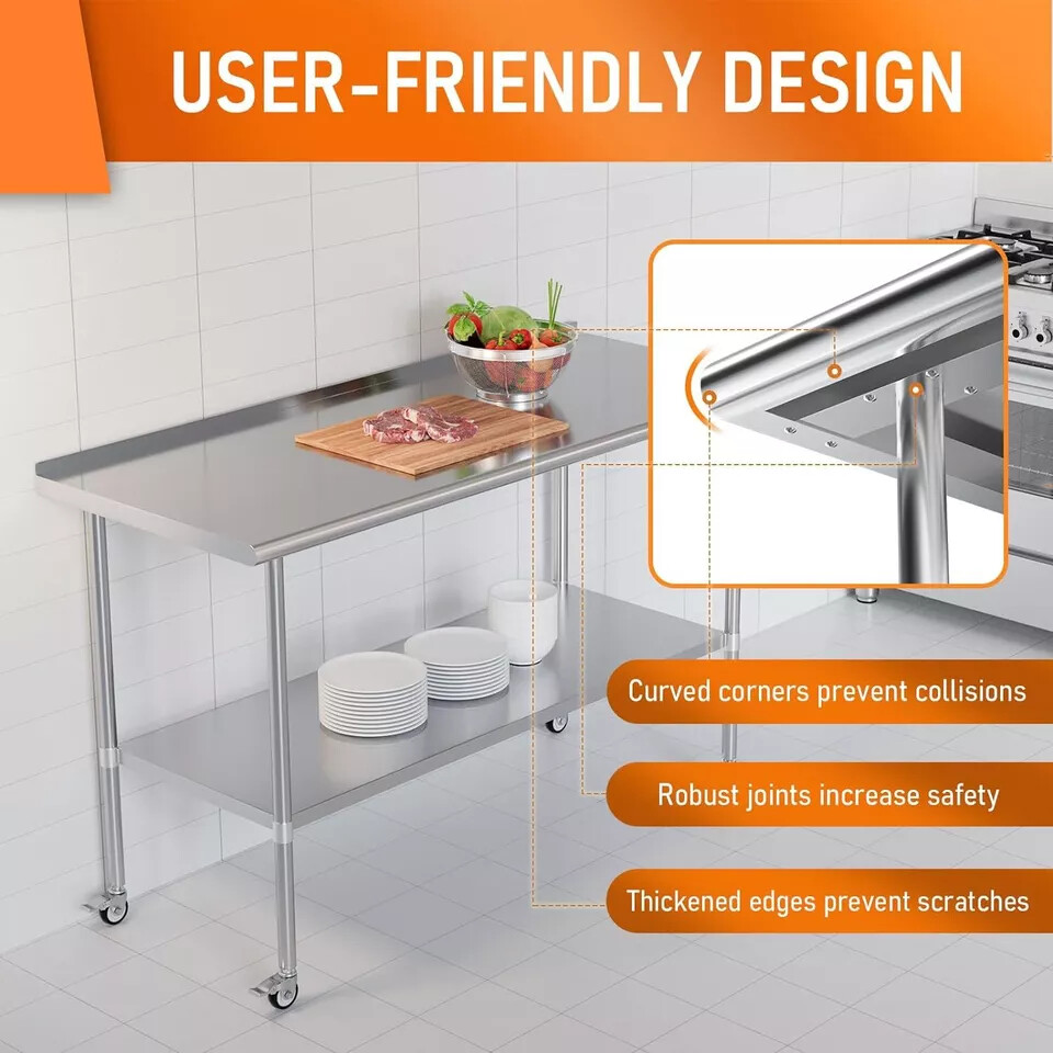 Commercial Restaurant Kitchen Prep Work Table 24" x 60" w/Backsplash & Casters