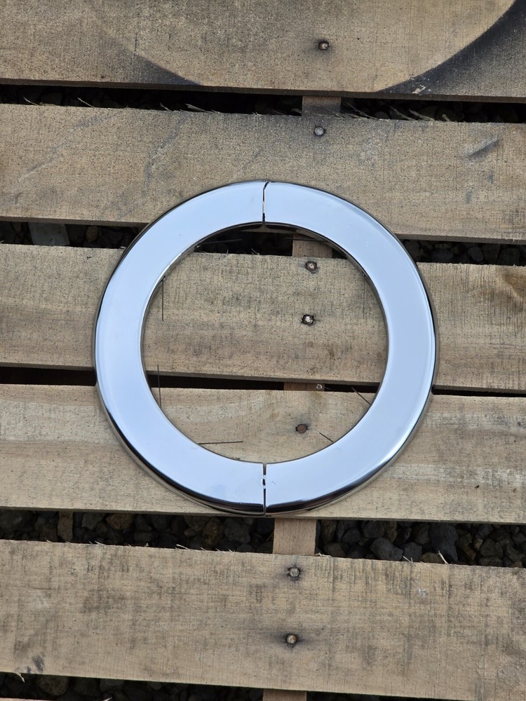 Two 6" IPS Chrome Split Pipe Spring Escutcheon Steel Flange Ring Wall Plate