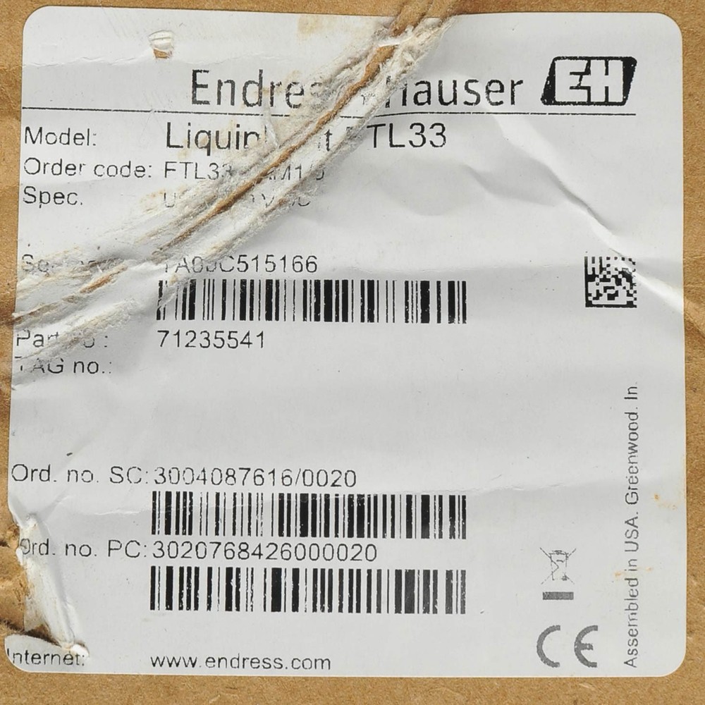 NEW Endress+Hauser Liquiphant FTL33 Point Liquid Level Detection Switch Unused