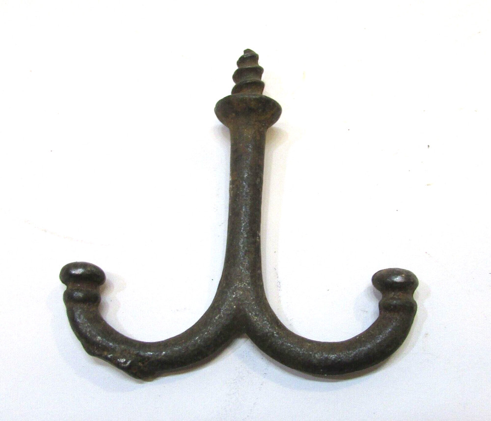 Primitive Old 1880s Cast Iron Small 2" Antique Wardrobe Ceiling Double Twin Hook