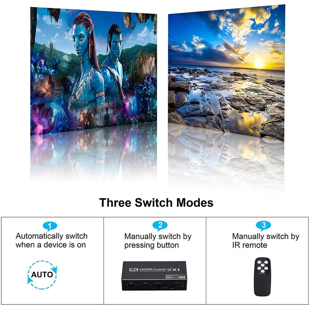 2x1 HDMI Switch Audio Extractor With R/L+Toslink Adapter Audio Switcher Selector