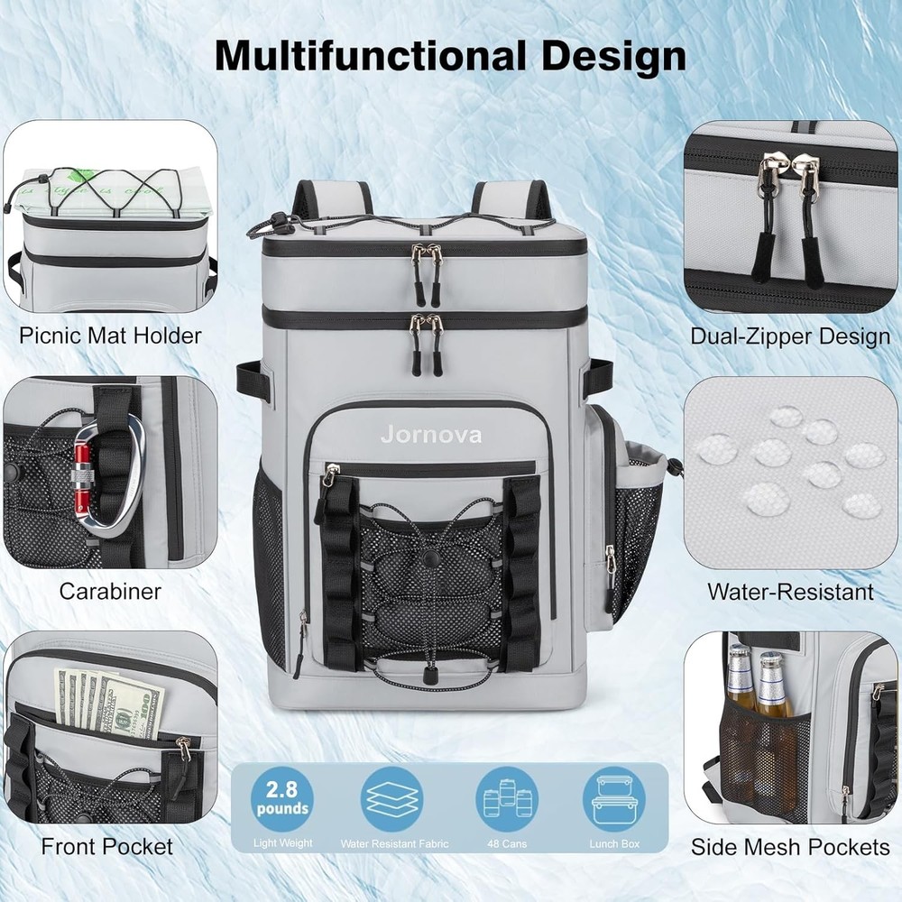 Insulated Cooler Backpack 40L Leakproof Backpack W/ Double Compartments Men