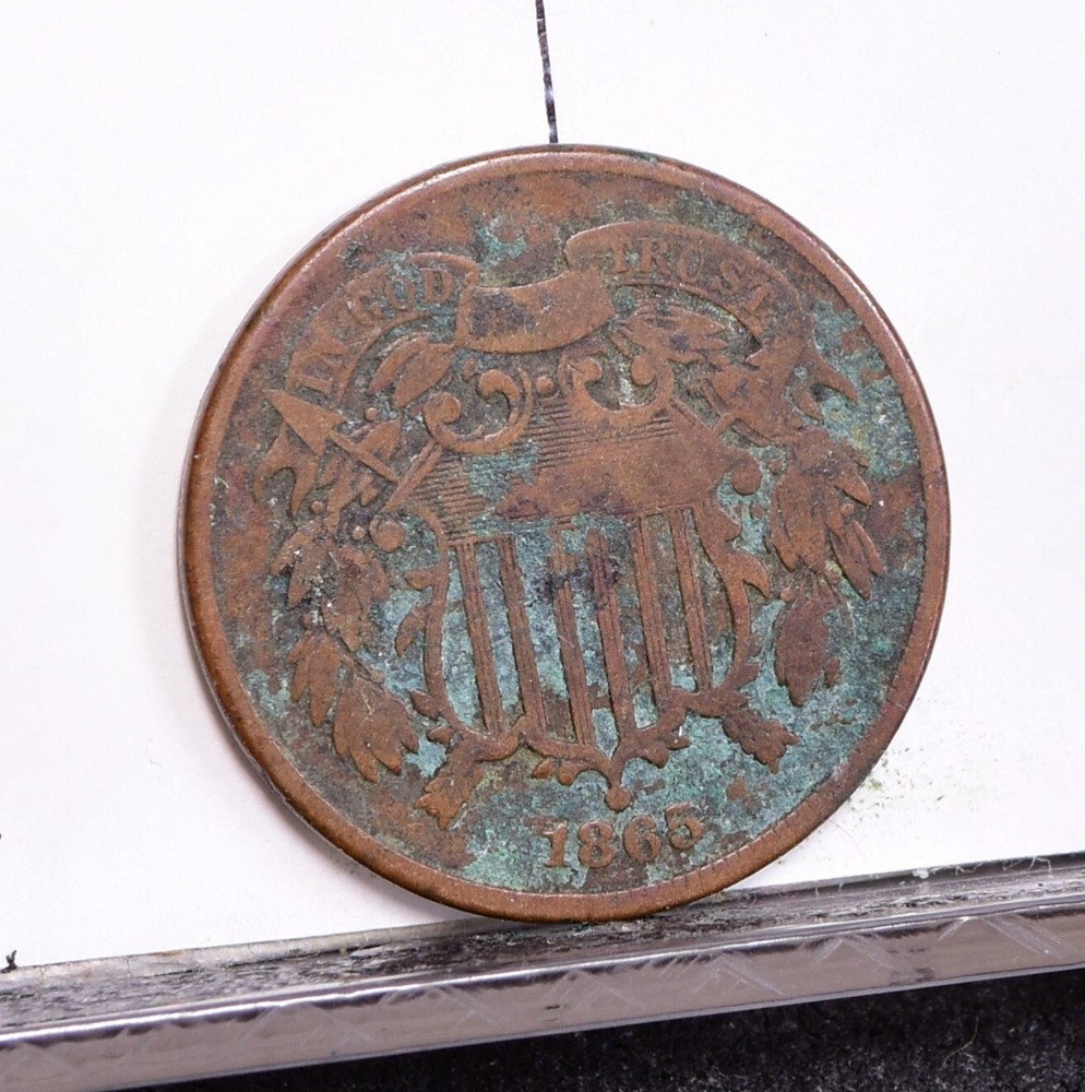 1865 Two Cent Piece - Good Details, Verdigris (#56774-L)