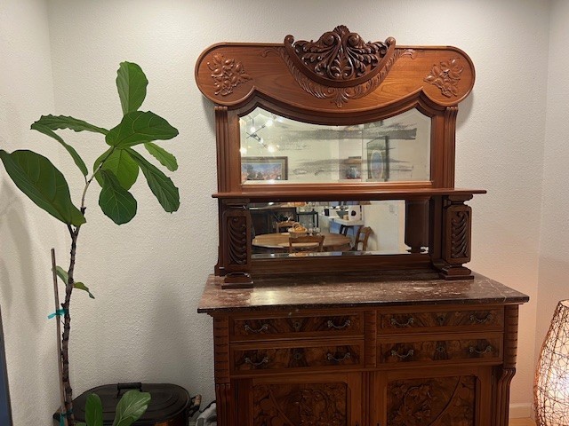 Antique Walnut Sideboard with Grape Leaf Carvings