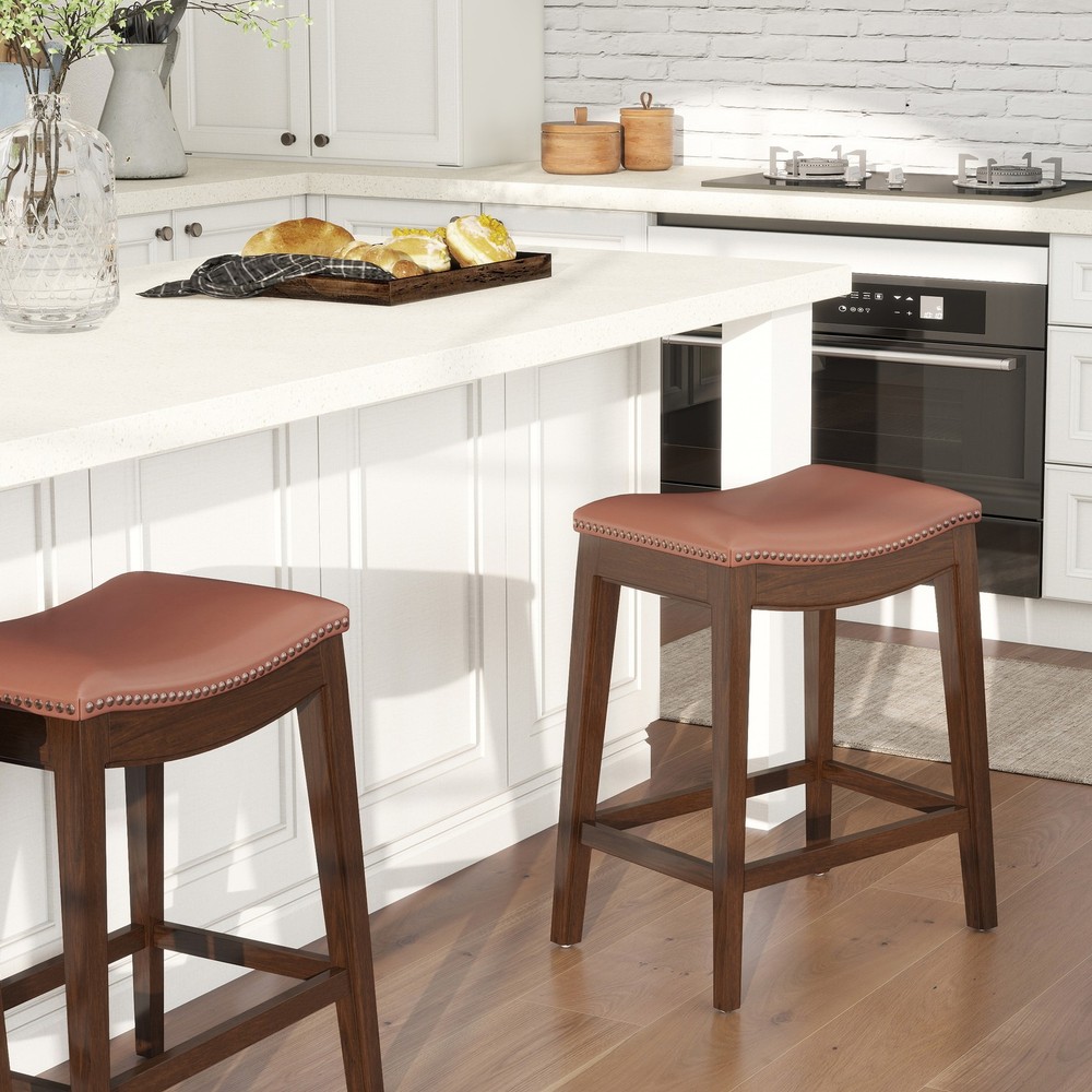Barlow 24.5" Top Grain Leather Backless Saddle Counter Stool