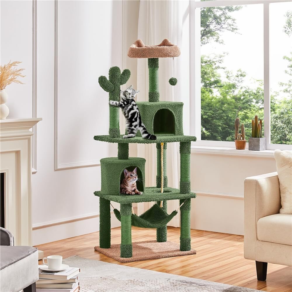 62in Cactus Cat Tree Multi Level Cat Tower Activity Center Large Cat Condo