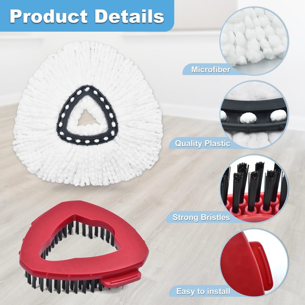 Mop Heads, Spin Mop Refills 2 Pack, Scrubber Pads 2 Pack, Red