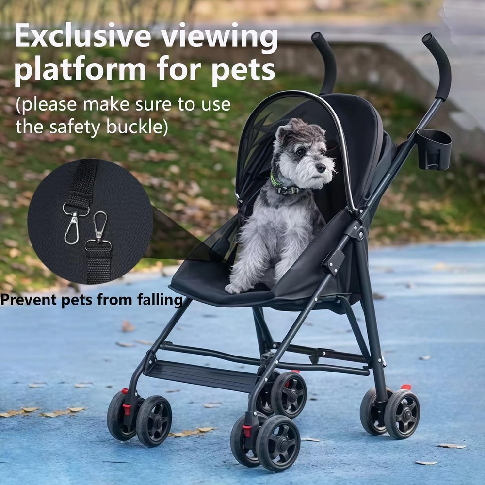 Pet Stroller with Mesh Ventilation, Lightweight Foldable Design, Cup Holder, ...