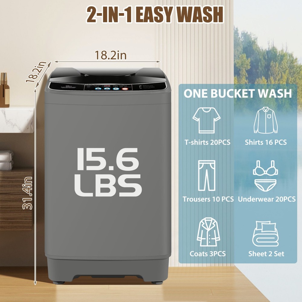 Washing Machine Compact Laundry Washer Energy Saving 15.6LB Top-Loading Washer