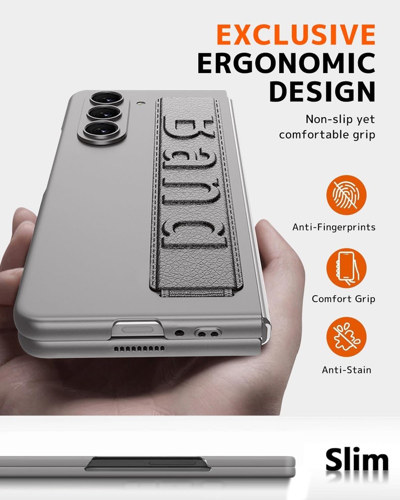 NINKI Galaxy Z Fold 7 Wrist Strap Case Grip Screen Protector Grey
