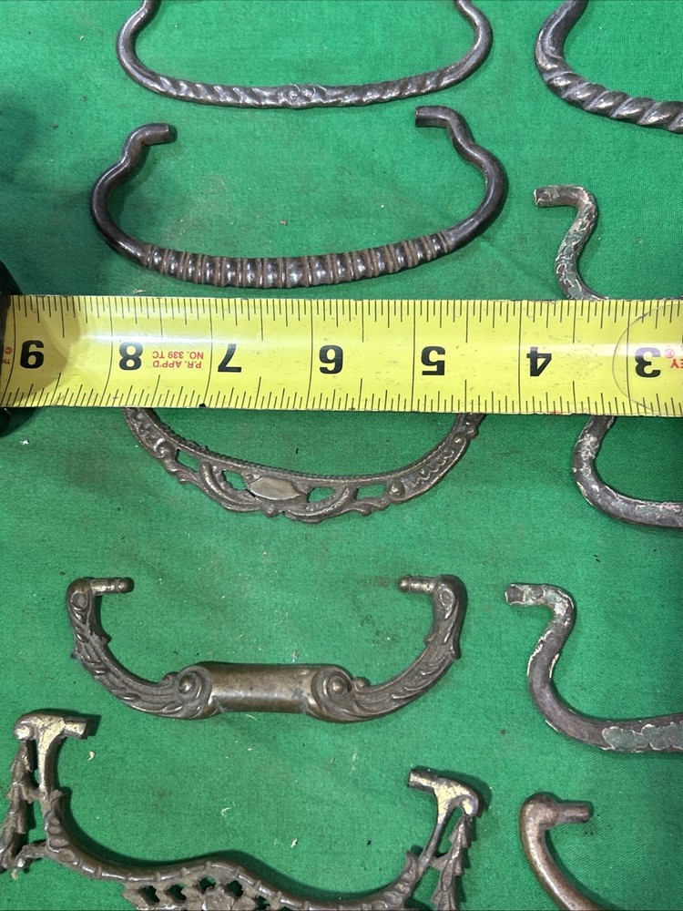 Twelve Ornate Solid Metal Antique Drawer Pulls Bails