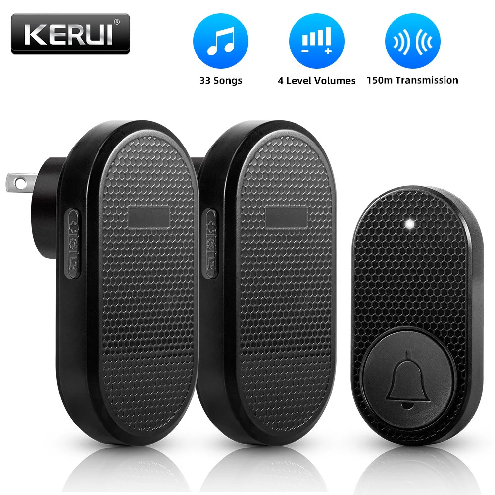 Wireless Doorbell Chime Waterproof Plugin Receiver Adjustable Volume 500FT Kit
