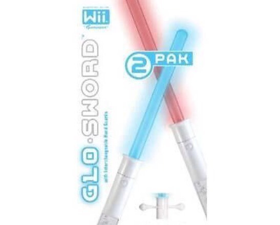 Wii Glo Sword 2 Pack Blue & Red with 4 Handle Guards