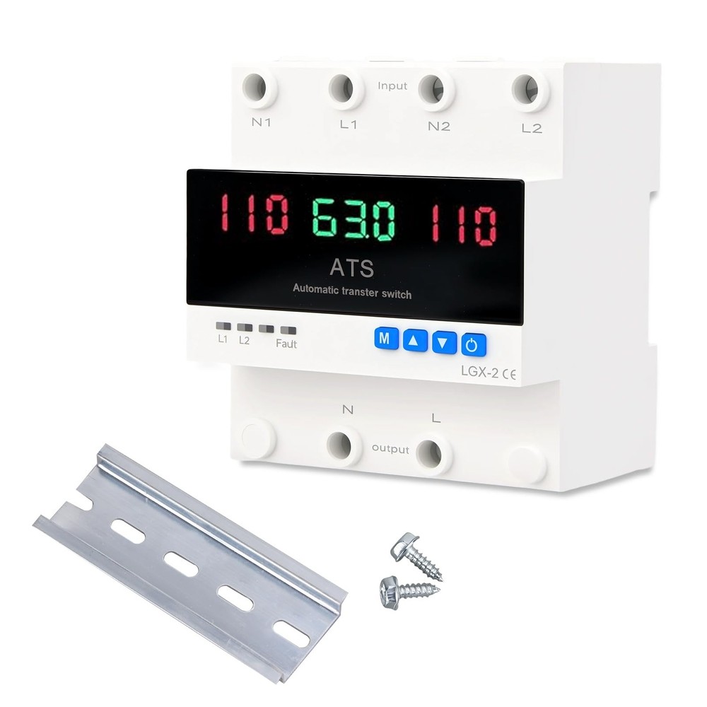 Dual Power Automatic Transfer Switch 63A 2P 110V Adjustable Generator ATS LED Di
