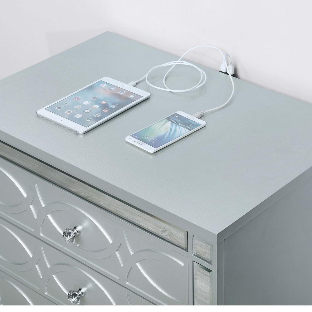 Silver Metallic 2-drawer Nightstand