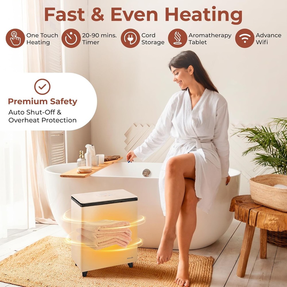 SereneLife WIFI Black Rectangular Towel Warmer Blanket Heater Auto Shut Off