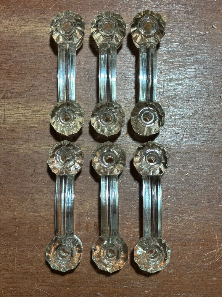 6 Vintage Glass Clear Cabinet Kitchen Pull Handles