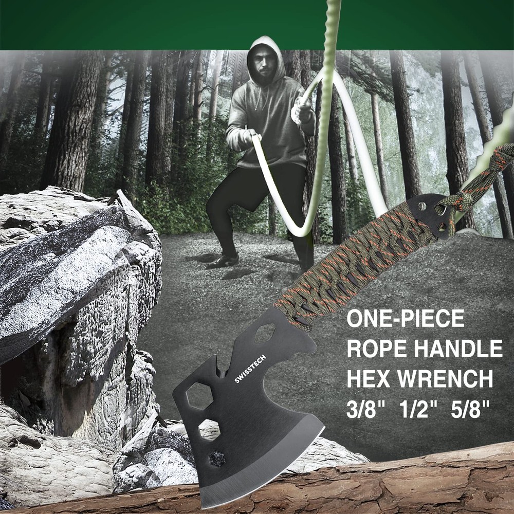 Swiss+Tech Hatchet and Machete Axe 8Pack w/Rope Handle Fixed Blade Hunting Knife