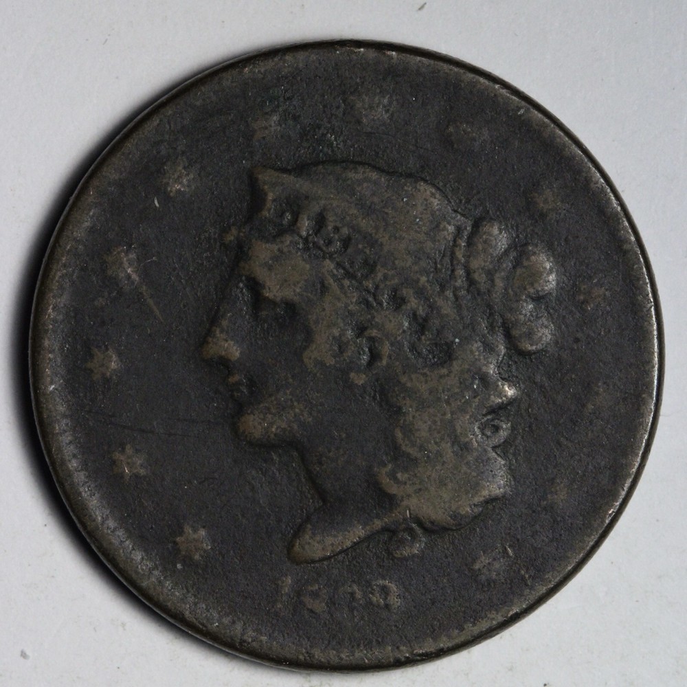 1839 Booby Head Coronet Head Large Cent VG E264 RSM