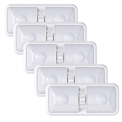 5 Pack RV LED Ceiling Double Dome Light Fixture with ON/Off Switch Interior