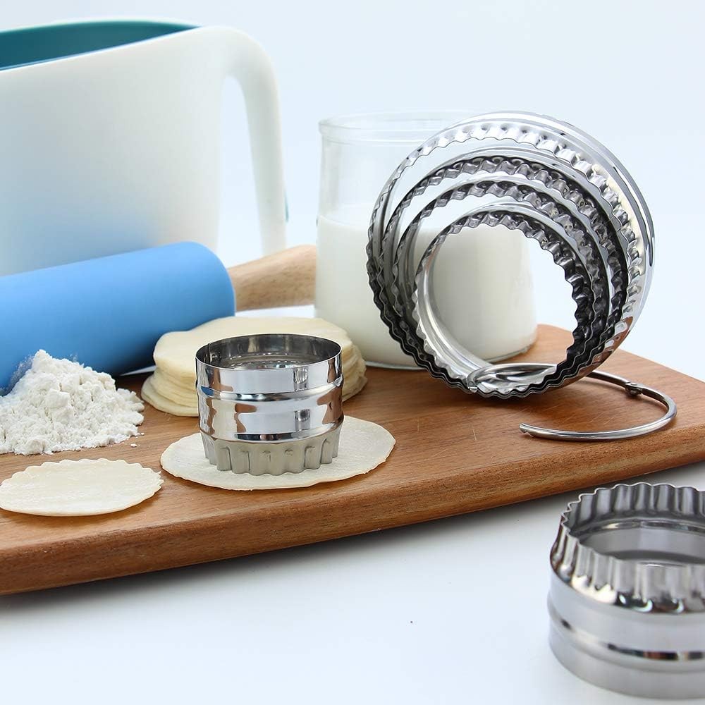 Fluted & Plain Round Cookie Cutter Set – 6pc Stainless Steel