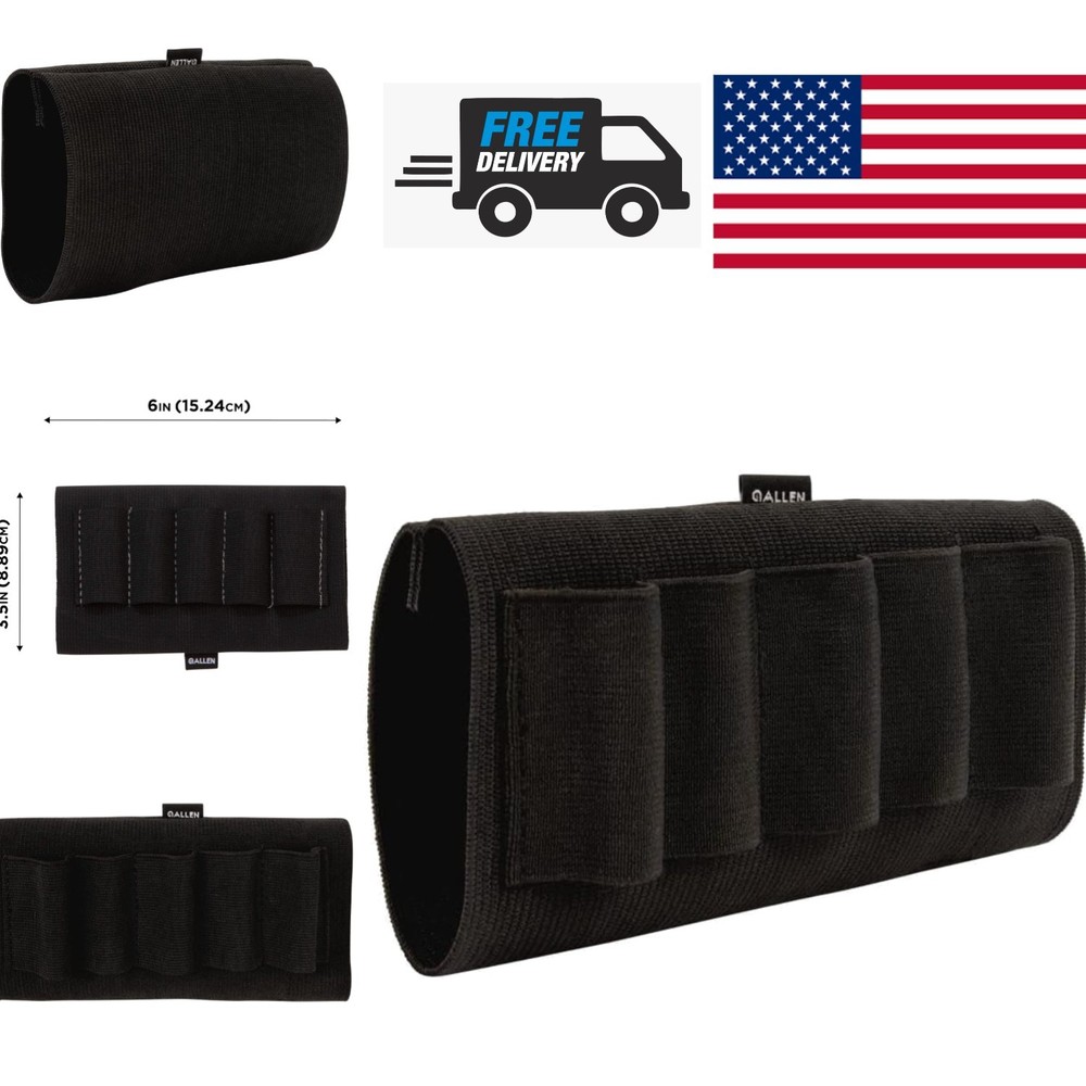 Elastic Buttstock Shell Holder for Shotguns Black Durable Blend Material