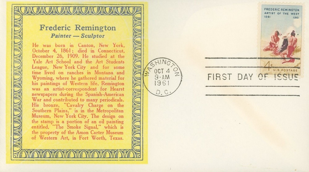 US 1187 FDC Frederic Remington Von Ohlen