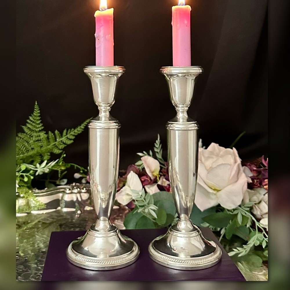 Sterling Silver FB Rogers Candle Holders 8" Silver Dinner Taper Candlesticks - 2