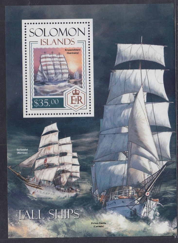 Solomon Islands 2013 $35 Tall Ships Mini Sheet Mint -MUH