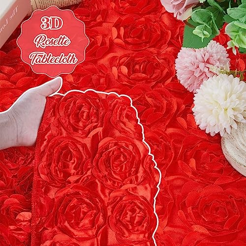 Rosette Tablecloth Wedding Decorations 90x156 156" x 90" (Rectangular) Red