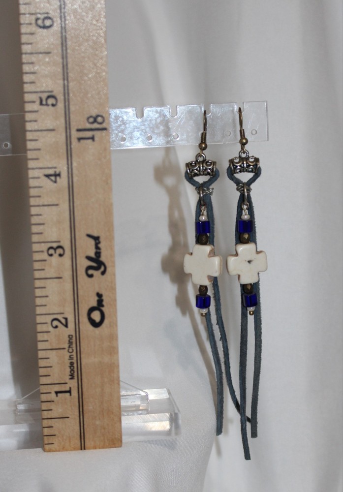 Nwt Handmade Leather Beaded Dangle Earrings