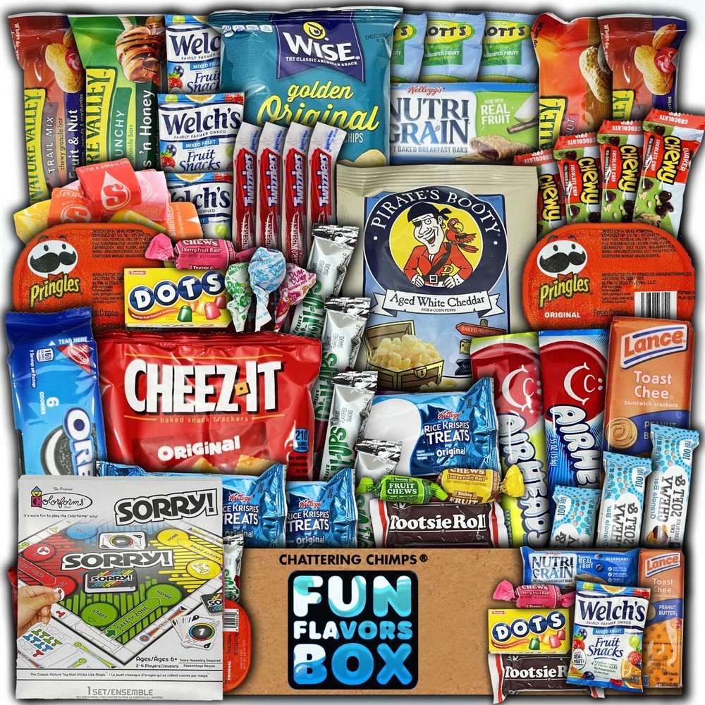 Favorite Snack Box Variety Pack Sorry Board Game Chips Candy Snacks, 50 Count