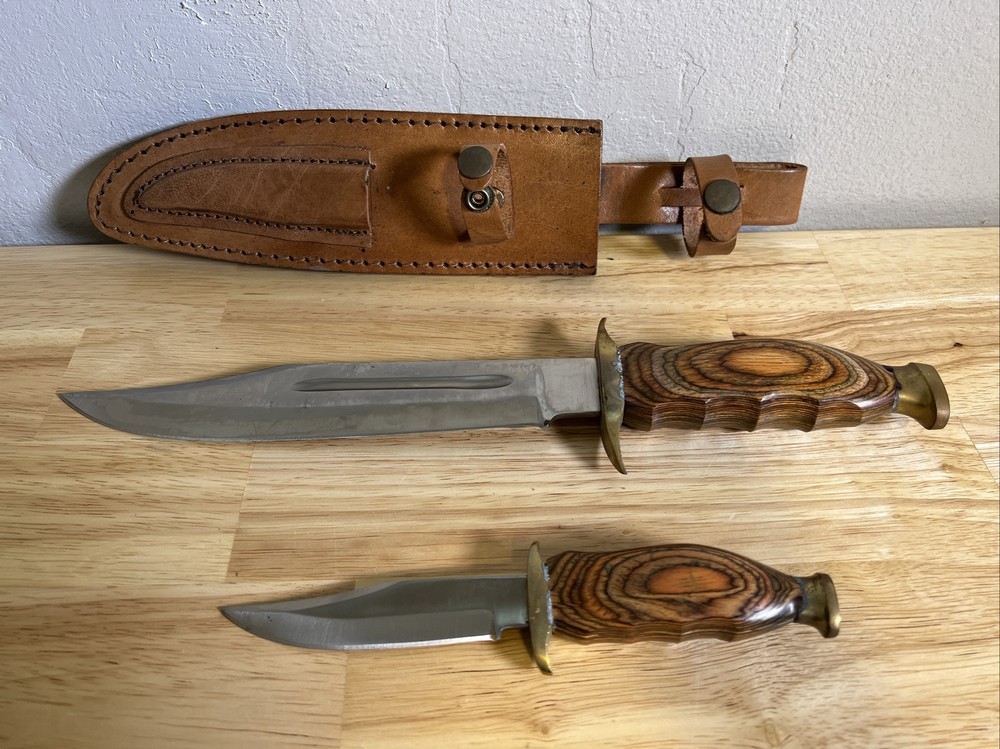 Vintage Duo Knife Wood Handle Hunting Bowie Survival Knife Set [EB16]