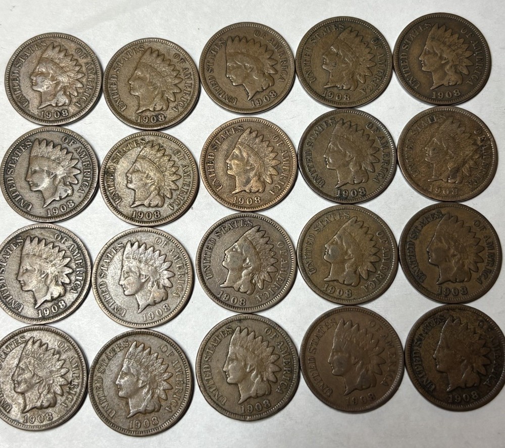1908 INDIAN CENT ROLL Of (20)nice condition -readable Liberty-no problem coins