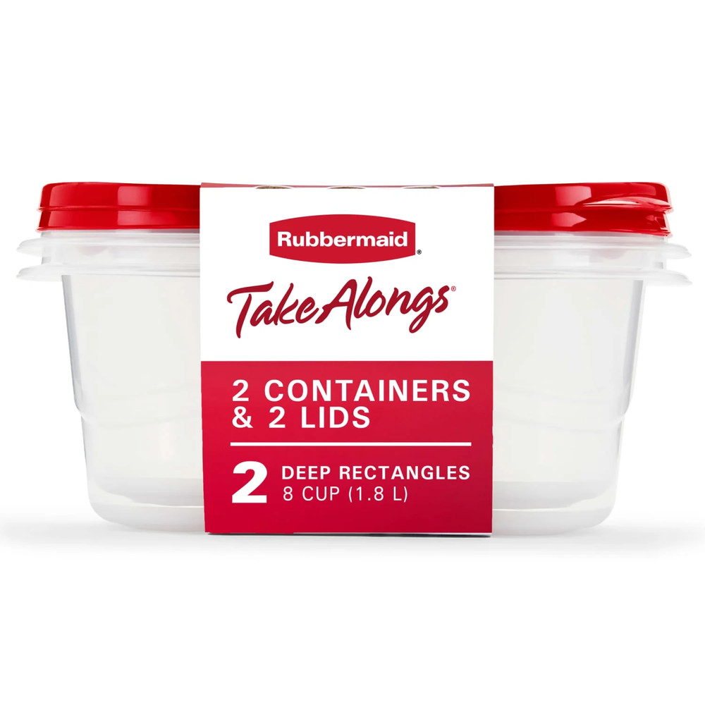 (2 Pack) Takealongs, 8 Cups, 2 Packs, Red, Plastic Deep Rectangle Food Storage